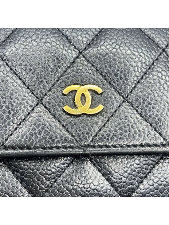Chanel CC Classic Caviar Flap Wallet Quilted Leather Chain Purse Black - Picture 4 of 10